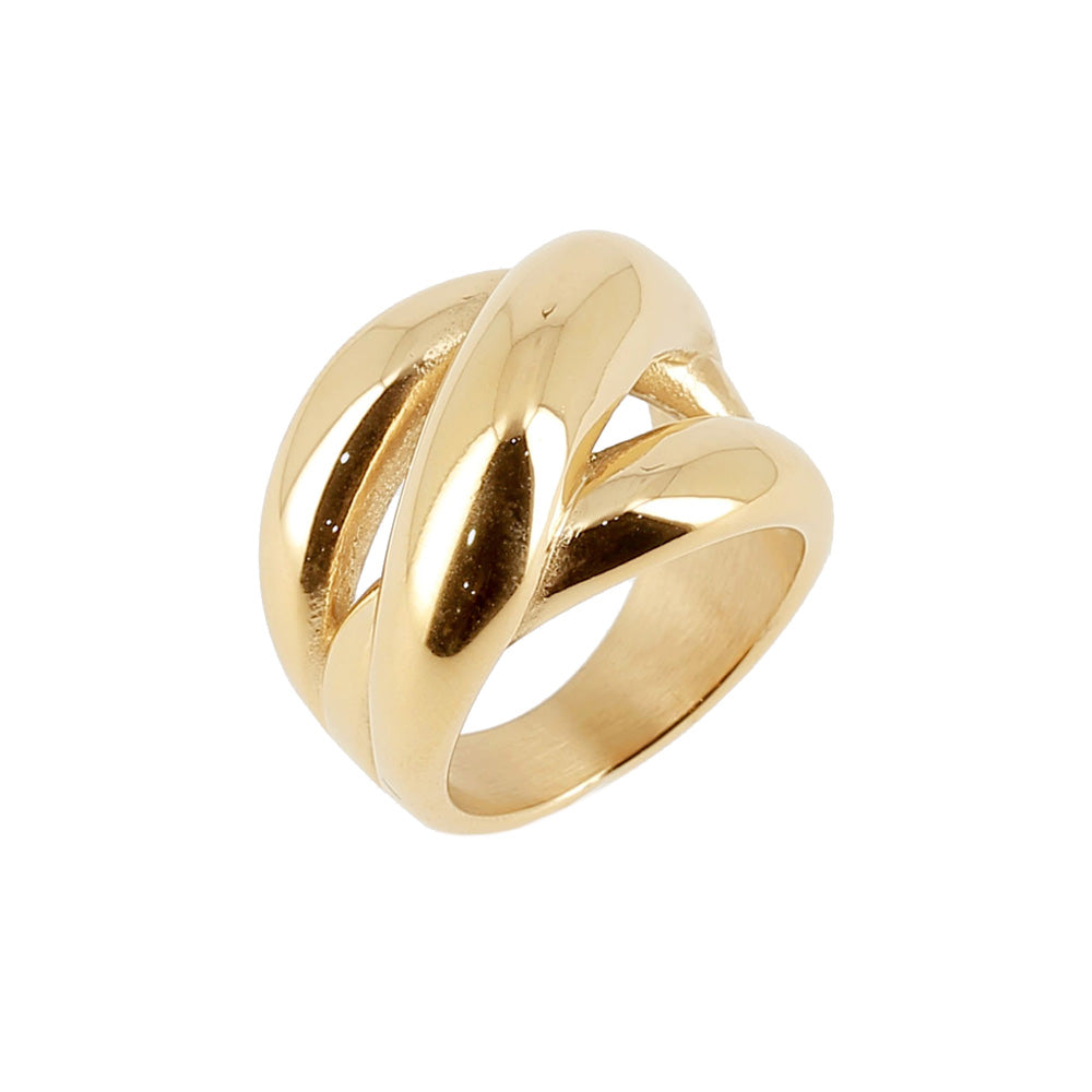 ZAG Bijoux Ring Verschlungen Breit Edelstahl Gold Plattiert