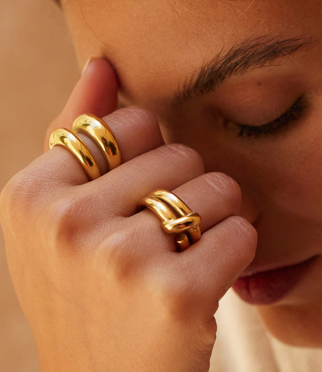 ZAG Bijoux Ring Zweireihig Edelstahl Gold Plattiert Größenverstellbar