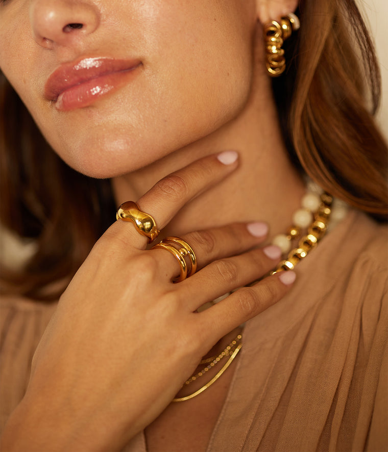 ZAG Bijoux Ring Zweireihig Edelstahl Gold Plattiert Stacking-Look Model