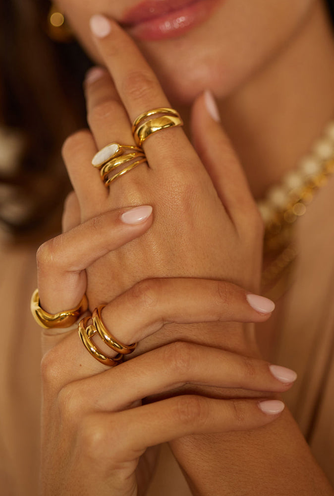 ZAG Bijoux Ring Zweireihig Edelstahl Gold Plattiert Stacking-Look Model 2