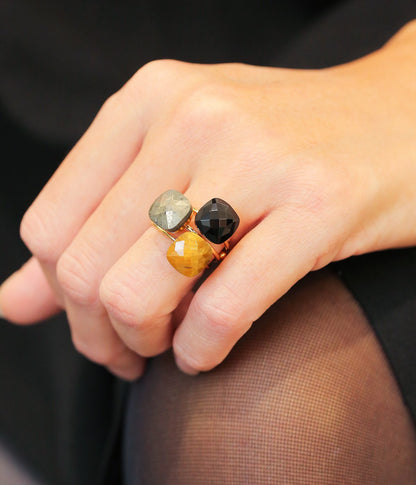 ZAG Bijoux Steinringe Vergoldet Größenverstellbar Stacking-Look
