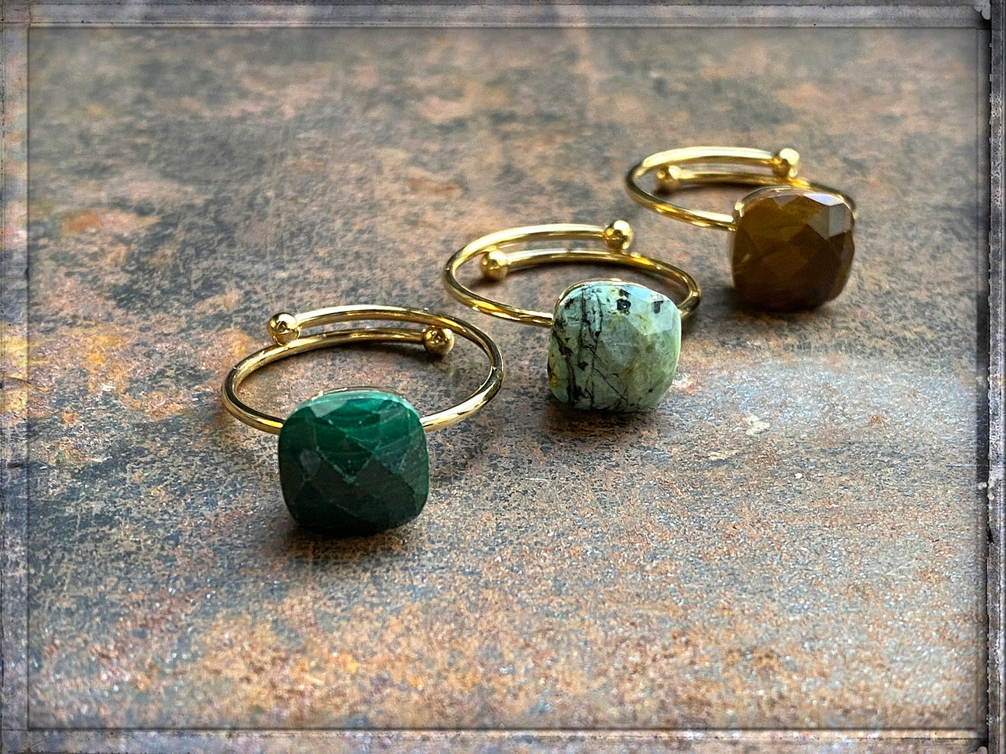 ZAG Bijoux Ringe Natursteine Candy Stone Gold Plattiert Größenverstellbar