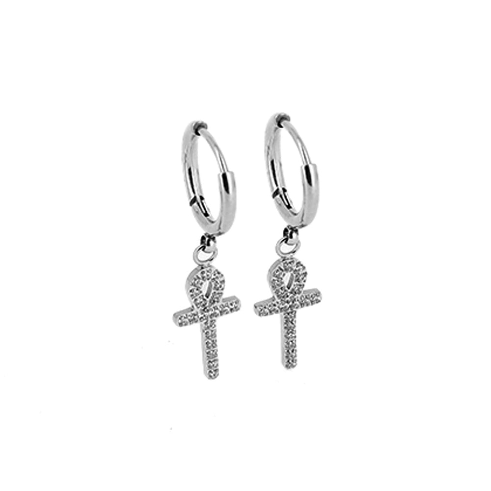 ZAG Bijoux Scharniercreolen Kreuz Pavé Zirkonia Edelstahl Silber Ear Stacking