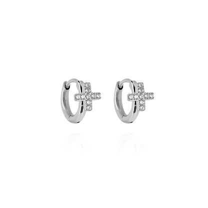 ZAG Bijoux Scharniercreolen Mahaut Small Edelstahl Silber Plattiert Kleines Kreuz Pavé-Zirkonia Ear-Stacking