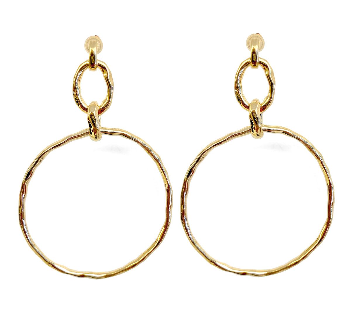 ZAG Bijoux Statement-Ohrringe Ring-Design Edelstahl Gold Plattiert Gehämmerte Optik 7,5 cm Lang