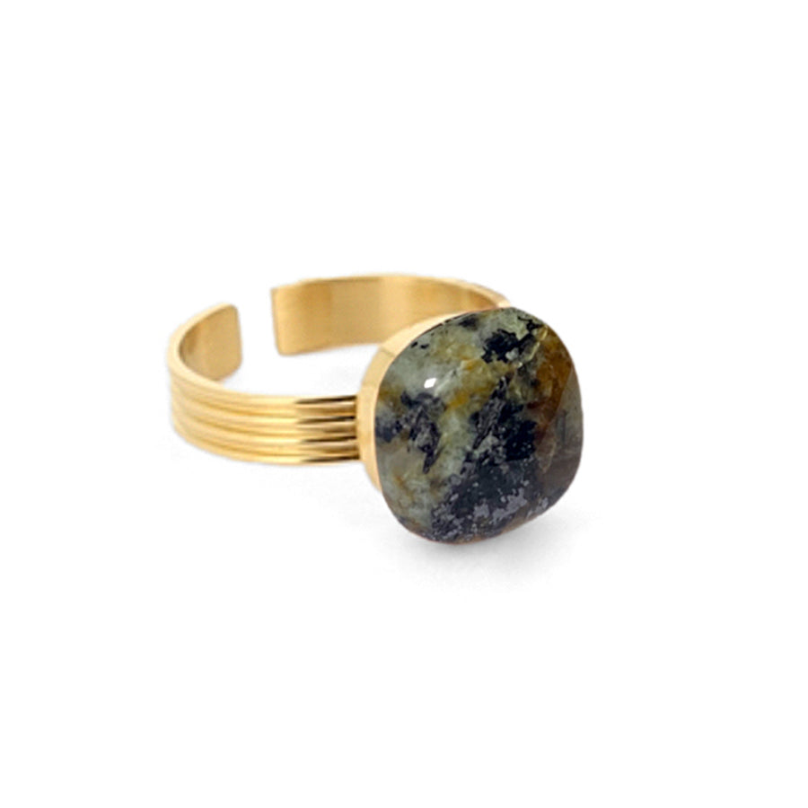 ZAG Bijoux Steinring Afrikanischer Türkis Cabochon Edelstahl Gold Plattiert Größenverstellbar