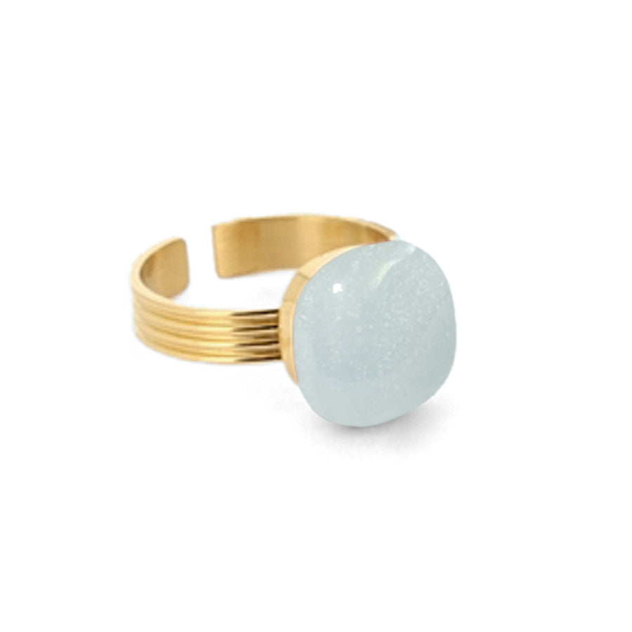 ZAG Bijoux Steinring Amazonit Hellblau Cabochon Edelstahl Gold Plattiert Größenverstellbar