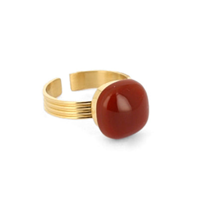 ZAG Bijoux Steinring Carneol Cabochon Edelstahl Gold Plattiert Größenverstellbar
