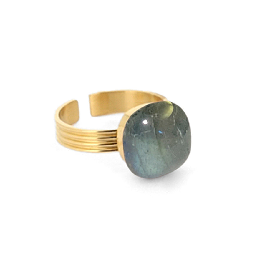 ZAG Bijoux Steinring Labradorit Cabochon Edelstahl Gold Plattiert Größenverstellbar