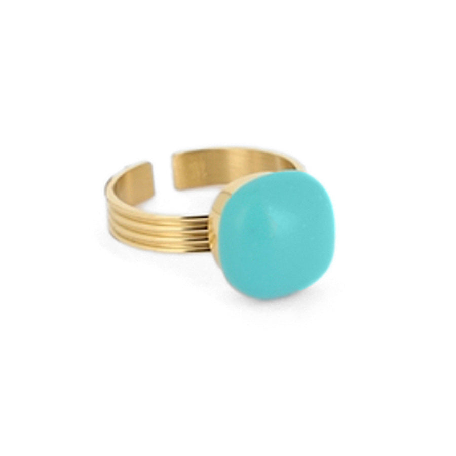 ZAG Bijoux Steinring Türkis Cabochon Edelstahl Gold Plattiert Größenverstellbar