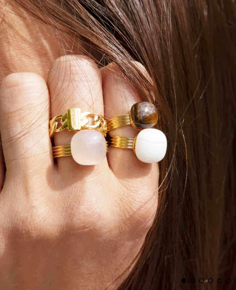 ZAG Bijoux Steinringe Cabochon Gold Plattiert Größenverstellbar Stacking-Look