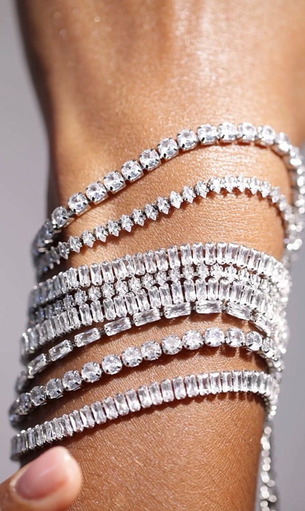 ZAG Bijoux Tennisarmbänder Edelstahl Silber Filigran Facettierte Zirkoniasteine Layering-Look Model 3