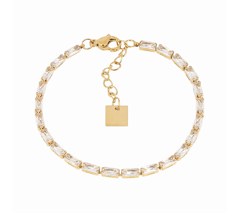 ZAG Bijoux Tennisarmband Alma Edelstahl Gold Plattiert Filigran Rechteckige Facettierte Zirkoniasteine Karabinerverschluss