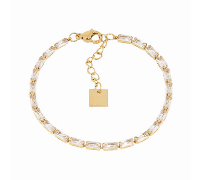 ZAG Bijoux Tennisarmband Alma Edelstahl Gold Plattiert Filigran Rechteckige Facettierte Zirkoniasteine Karabinerverschluss