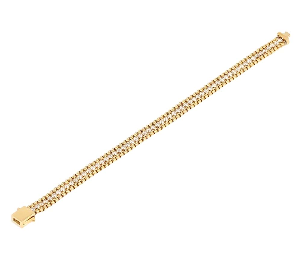 ZAG Bijoux Tennisarmband Excellence Edelstahl Gold Plattiert Dreireihig Runde Facettierte Zirkoniasteine Seitliche Ketteneinfassung Steckverschluss
