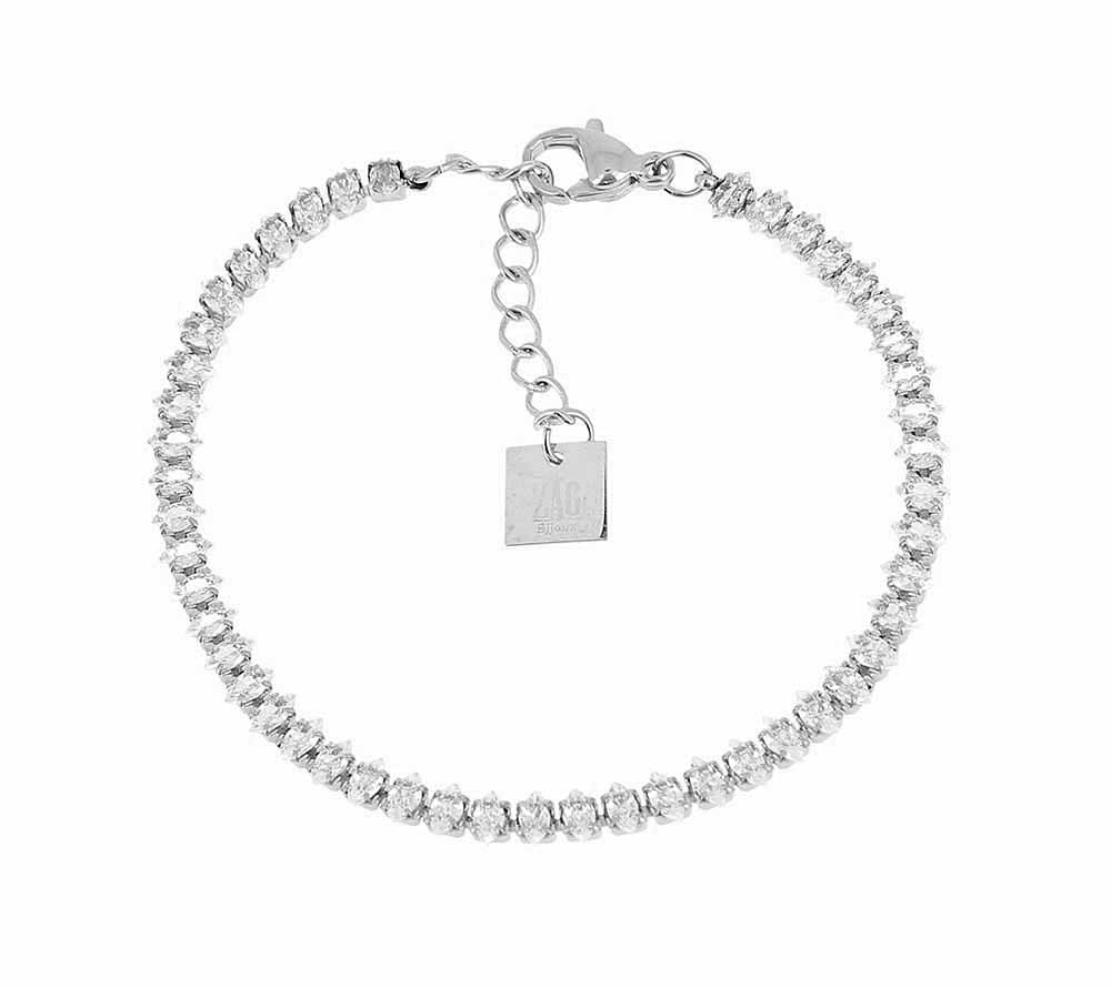 ZAG Bijoux Tennisarmband Marquisa Edelstahl Silber Filigran Ovale Facettierte Zirkoniasteine Karabinerverschluss
