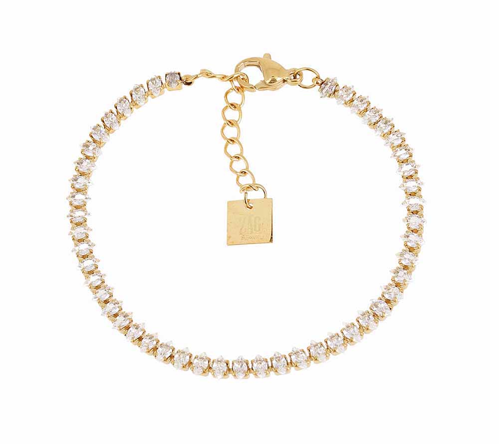 ZAG Bijoux Tennisarmband Marquisa Edelstahl Gold Plattiert Filigran Ovale Facettierte Zirkoniasteine Karabinerverschluss