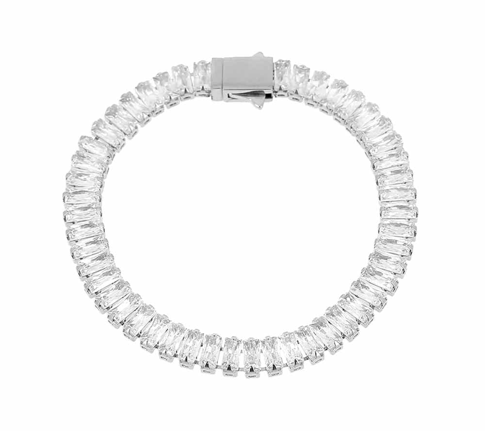 ZAG Bijoux Tennisarmband Signature Edelstahl Silber Rechteckige Facettierte Zirkoniasteine Steckverschluss