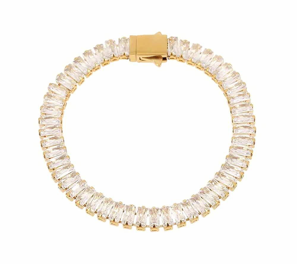 ZAG Bijoux Tennisarmband Signature Edelstahl Gold Plattiert Rechteckige Facettierte Zirkoniasteine Steckverschluss