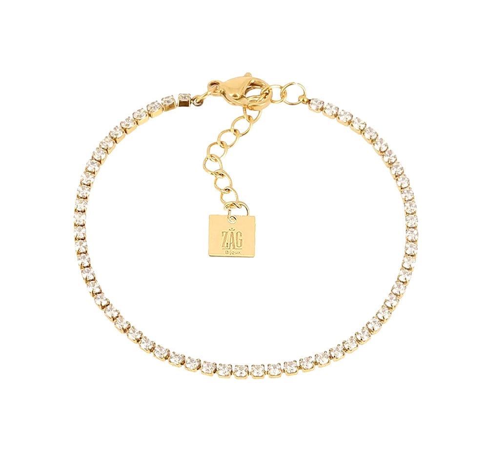 ZAG Bijoux Tennisarmband Talya Edelstahl Gold Plattiert Filigran Runde Facettierte Zirkoniasteine Karabinerverschluss