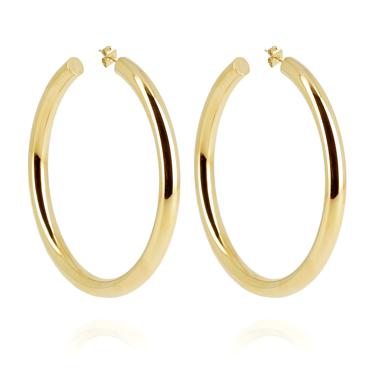 Zag Bijoux XL Creolen Rund Leicht 7 cm Groß 6 mm Breit Edelstahl Gold Plattiert