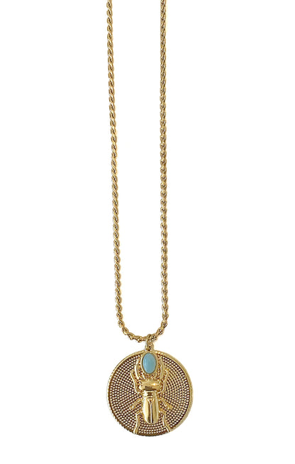 ZAG Bijoux Zopfkette Anhänger Rund Skarabäus Aquamarin Edelstahl Gold Plattiert 70 cm Lang