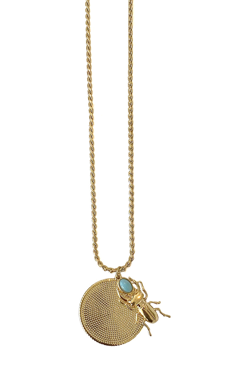 ZAG Bijoux Zopfkette Anhänger Rund Skarabäus Aquamarin Edelstahl Gold Plattiert 70 cm