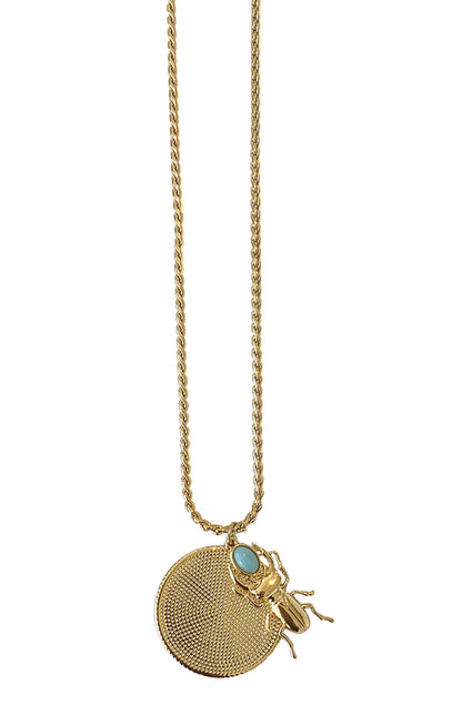 ZAG Bijoux Zopfkette Anhänger Rund Skarabäus Aquamarin Edelstahl Gold Plattiert 70 cm
