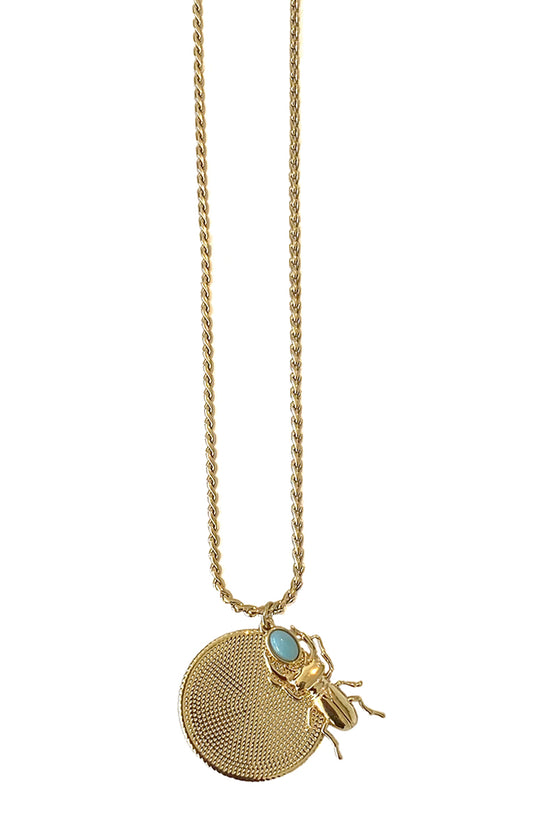 ZAG Bijoux Zopfkette Anhänger Rund Skarabäus Aquamarin Edelstahl Gold Plattiert 70 cm