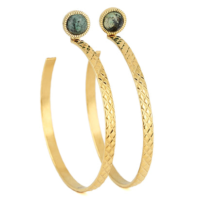ZAG Bijoux Creolen Boho Strukturiert 6 cm Afrikanischer Türkis Edelstahl Gold Plattiert