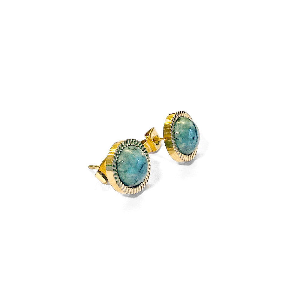 ZAG Bijoux Creolen Boho Strukturiert 6 cm Afrikanischer Türkis Edelstahl Vergoldet Detail